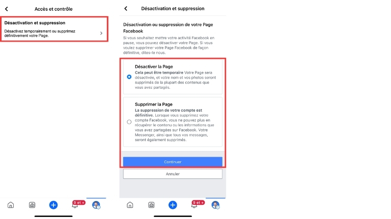 Étapes pour supprimer ou désactiver une Page Facebook à partir de l'application sur iPhone, iPad ou avec un téléphone ou tablette Android Étapes pour supprimer ou désactiver une Page Facebook à partir de l'application sur iPhone, iPad ou avec un téléphone ou tablette Android